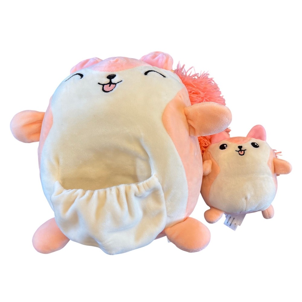 Squishmallows Mom and Baby Squirrel Plush Set Peach Pink Kellytoy Pouch 2-Pack